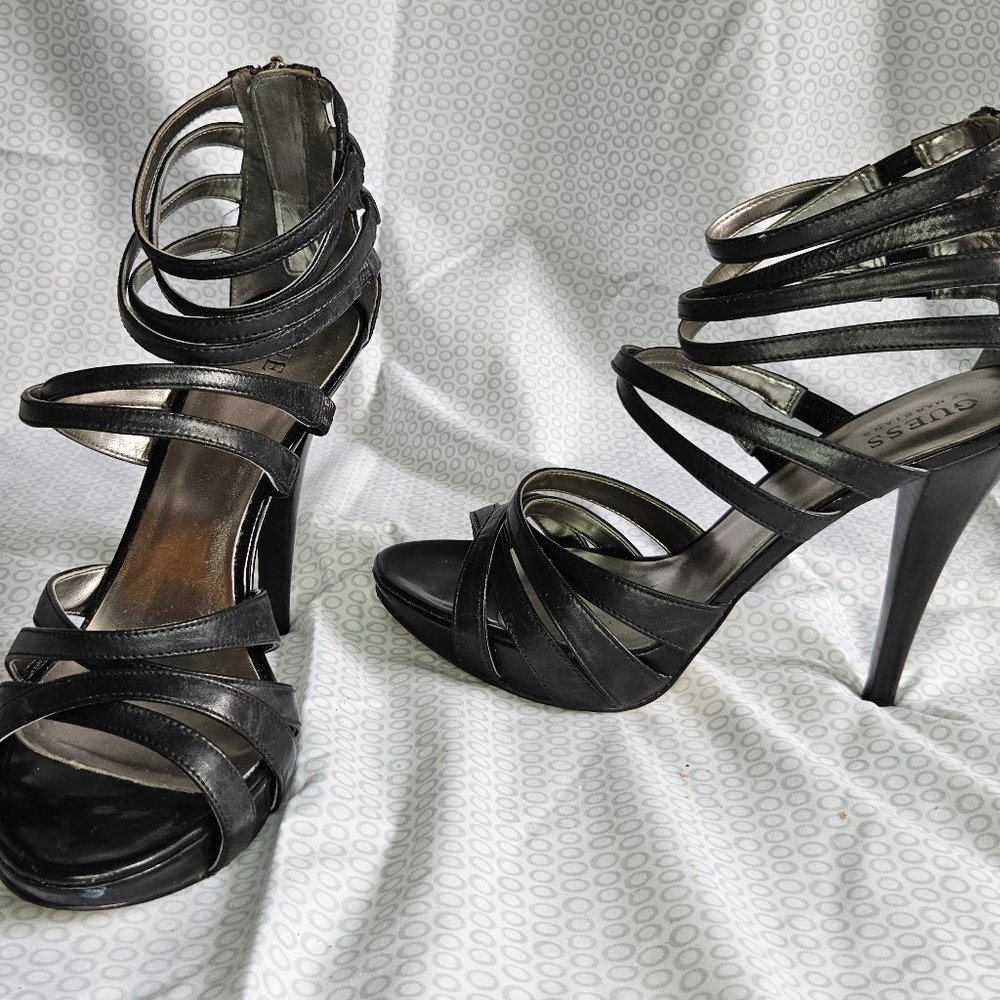 Black GUESS High Heel Sandals size 9 with 5 inch heels